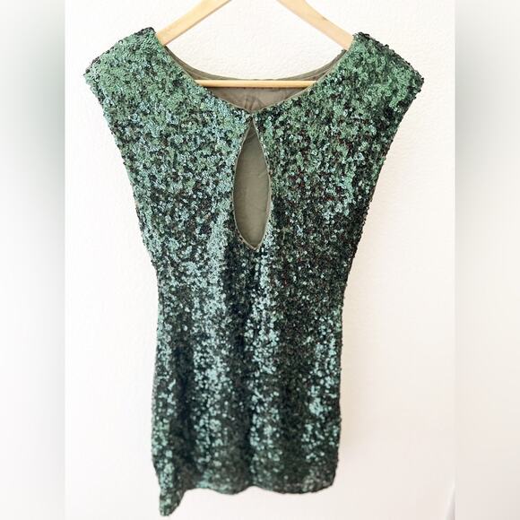 Alice and Olivia Green Sequin Short Sleeve Mini Dress Size S - Picture 10 of 10
